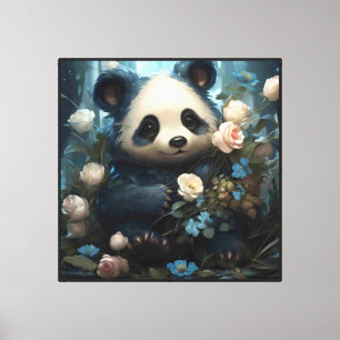 Toile Doux Ours De Panda Chez Les Roses De La Jungle
