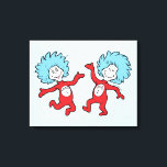 Toile Dr. Seuss Chose 1 et Chose 2 Personnage<br><div class="desc">Ce produit officiellement sous licence Dr. Seuss présente une illustration classique et vibrante du duo espiègle, Chose 1 et Chose 2, du livre emblématique Le Chat dans le Chapeau. Le design met en scène la paire énergique en plein milieu d'une danse, avec leurs cheveux bleus sauvages caractéristiques, leurs combinaisons rouges...</div>