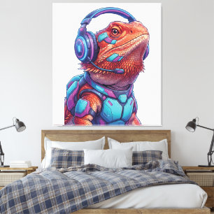 Toile Dragon barbu Cyberpunk - Lézard joueur avec têtes