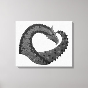 Toile Dragon de coeur noir sur blanc