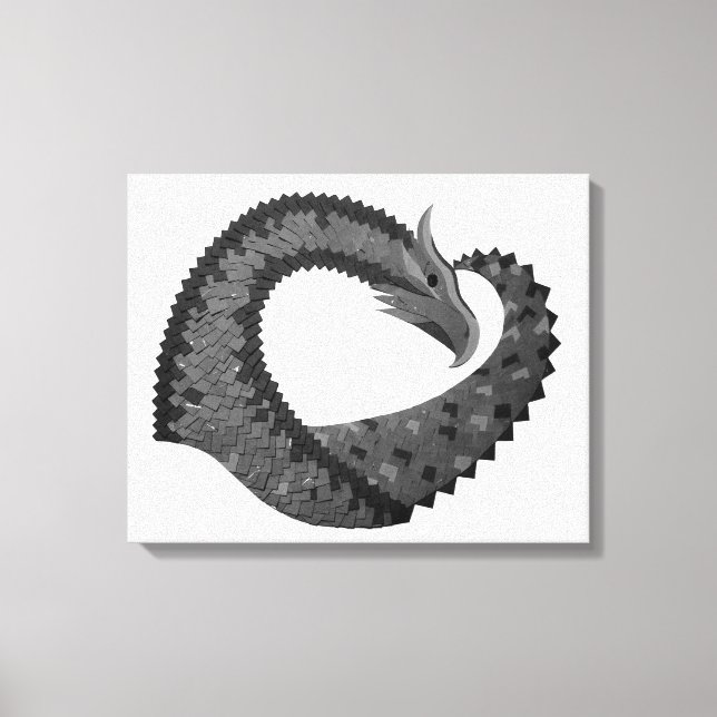 Toile Dragon de coeur noir sur blanc (Recto)