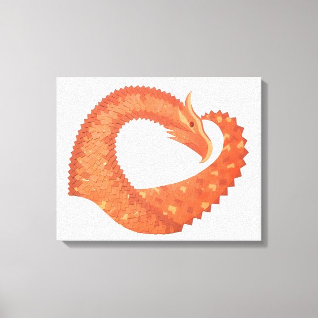 Toile Dragon de coeur orange sur blanc (Recto)