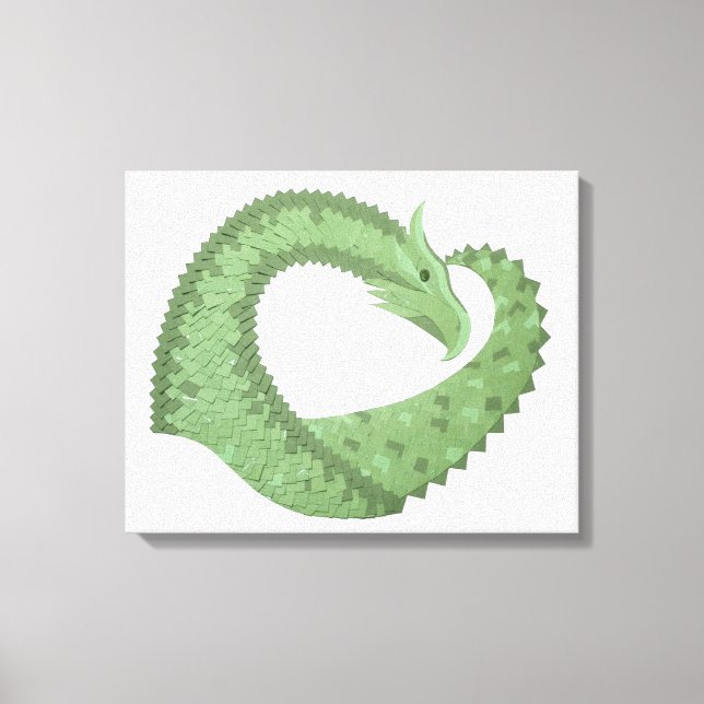 Toile Dragon de coeur vert olive blanc (Recto)