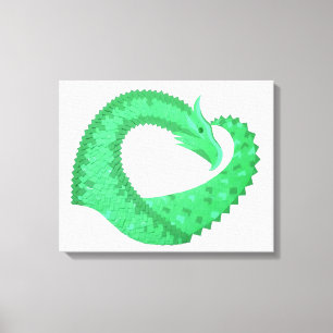 Toile Dragon de coeur vert sur blanc