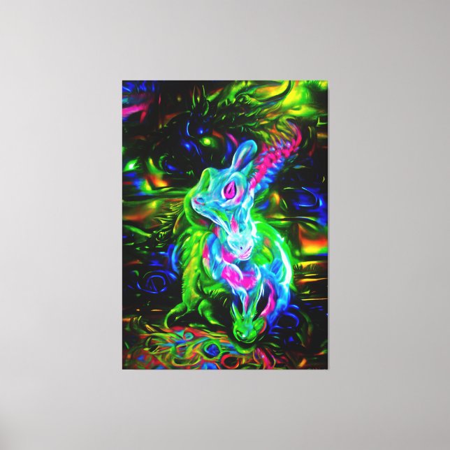Toile Dragon de lapin psychédélique à Neon Imaginaire (Recto)