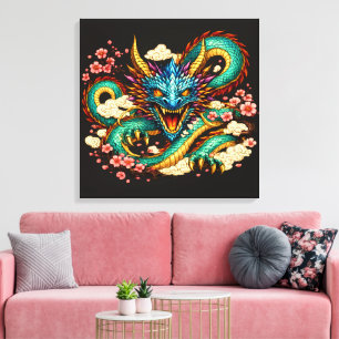 Toile Dragon Oriental & Fleurs de Cerisier Fantastique
