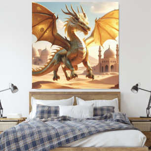 Toile Dragon Oriental Mystique Sur Desert City - Fantas