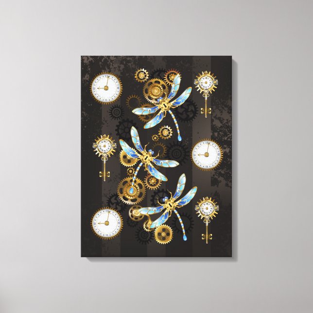 Toile Dragonflies de Steampunk sur arrière - plan rayé b (Recto)
