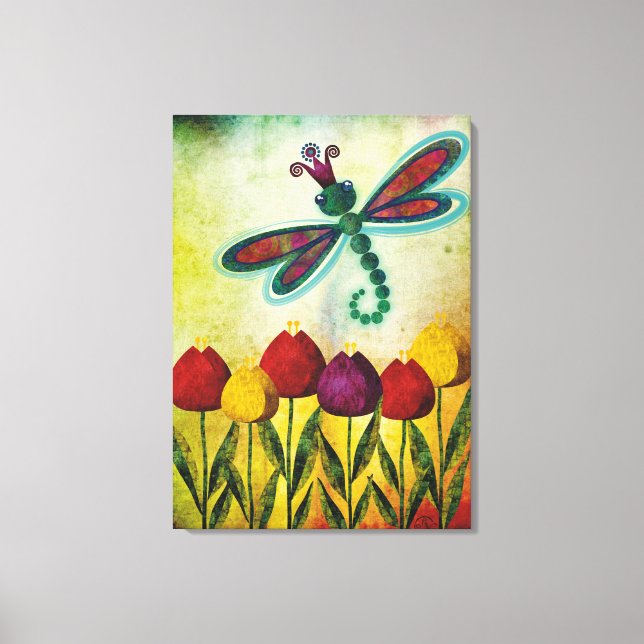 Toile Dragonfly Over Tulips (Recto)