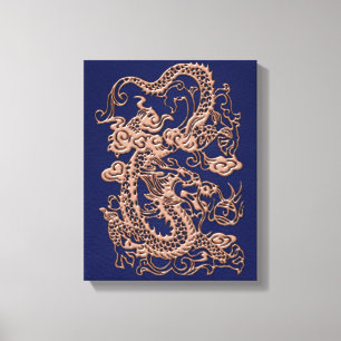 Toile Dragons métalliques 3D sur cuir bleu royal Imprime