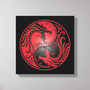 Toile Dragons, rouge et noir de Yin Yang
