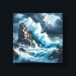 Toile Dramatic Waves Crashing Against Towering Vertical<br><div class="desc">A stunning digital masterpiece showcasing the raw power of the sea. Vibrant turquoise waves surge and break against colossal, textured stone cliffs under a heavy, atmospheric sky, creating a cinematic and awe-inspiring landscape. Perfect for high-end wall decor, statement art pieces, or modern professional spaces seeking a powerful natural focal point....</div>