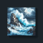 Toile Dramatic Waves Crashing Against Towering Vertical<br><div class="desc">A stunning digital masterpiece showcasing the raw power of the sea. Vibrant turquoise waves surge and break against colossal, textured stone cliffs under a heavy, atmospheric sky, creating a cinematic and awe-inspiring landscape. Perfect for high-end wall decor, statement art pieces, or modern professional spaces seeking a powerful natural focal point....</div>