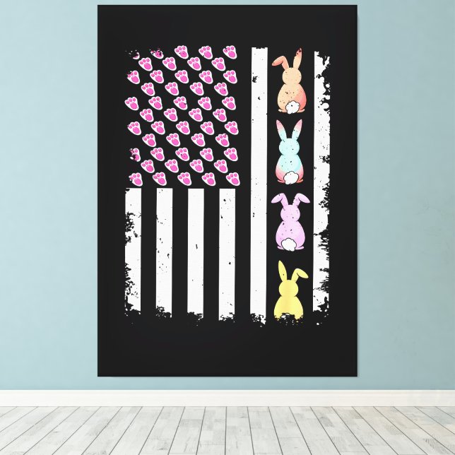 Toile Drapeau américain avec lapin pour le jour de Pâque (Insitu (Plancher de Bois))