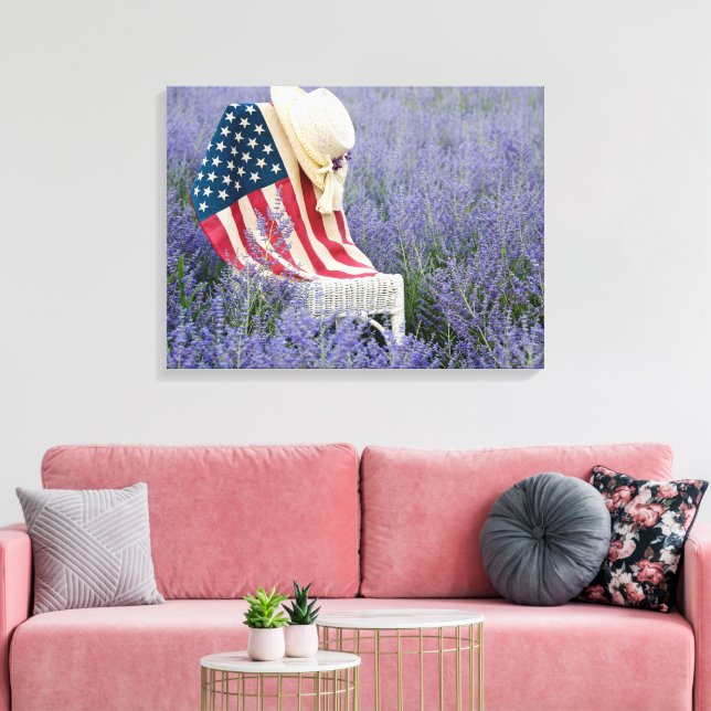 Toile Drapeau américain et chapeau sur une chaise (Insitu(Salon))
