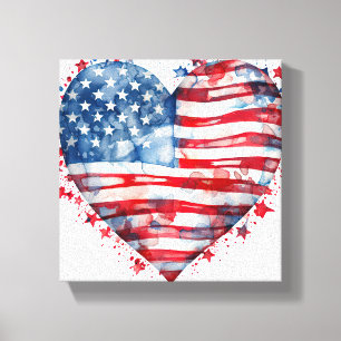 Toile Drapeau américain étoiles bandes cœur patriotique