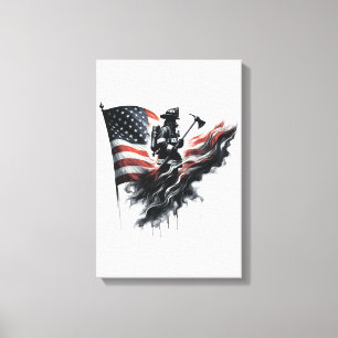 Toile Drapeau américain. Pompier