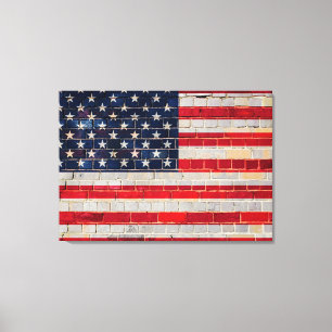 Toile Drapeau américain sur un mur en brique