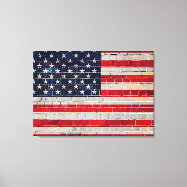 Toile Drapeau américain sur un mur en brique (Recto)