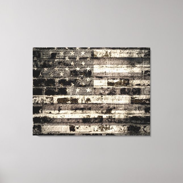 Toile Drapeau Américain Sur Vieux Mur De Briques 2 (Recto)