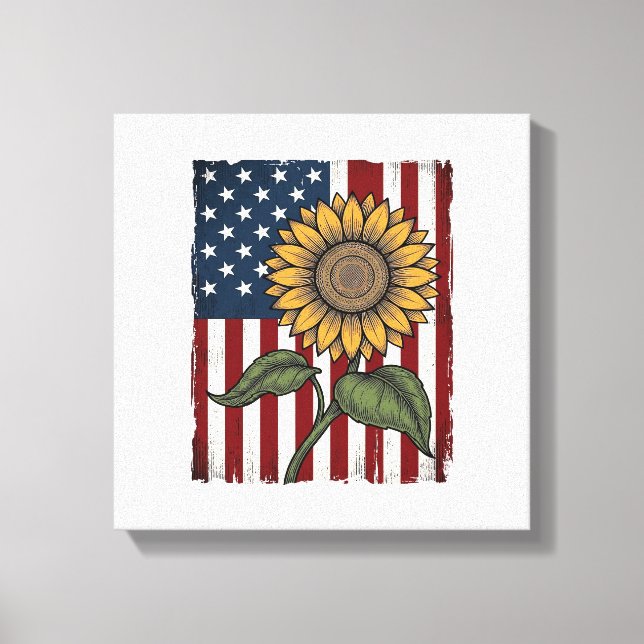 Toile Drapeau Américain Tournesol Vintage (Recto)