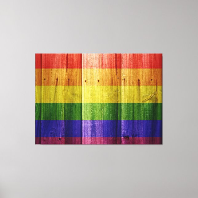 Toile Drapeau de la fierté arc-en-ciel en bois (Recto)