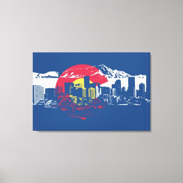 Toile Drapeau du Colorado avec Denver Skyline et Rockies (Recto)