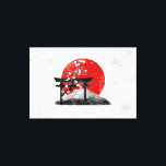 Toile Drapeau et symboles du Japon ID153<br><div class="desc">Ce design patriotique présente le drapeau du Japon qui recouvre des images du Mont Fuji,  des fleurs de cerisiers et une porte torii...  le tout avec un effet moderne et en détresse. Recherchez ID153 pour voir d'autres produits avec cette conception.</div>