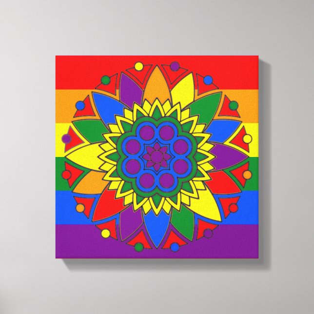 Toile Drapeau gay pride couleur Mandala LGBT (Recto)