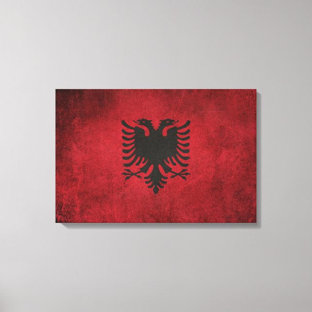 Toile Drapeau vintage en détresse de l'Albanie (Recto)