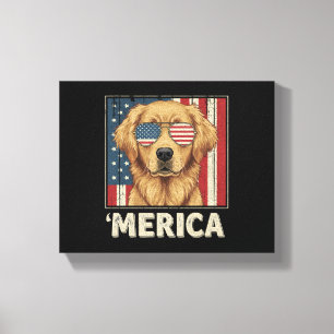 Toile Drapeau vintage Golden Retriever 'Merica