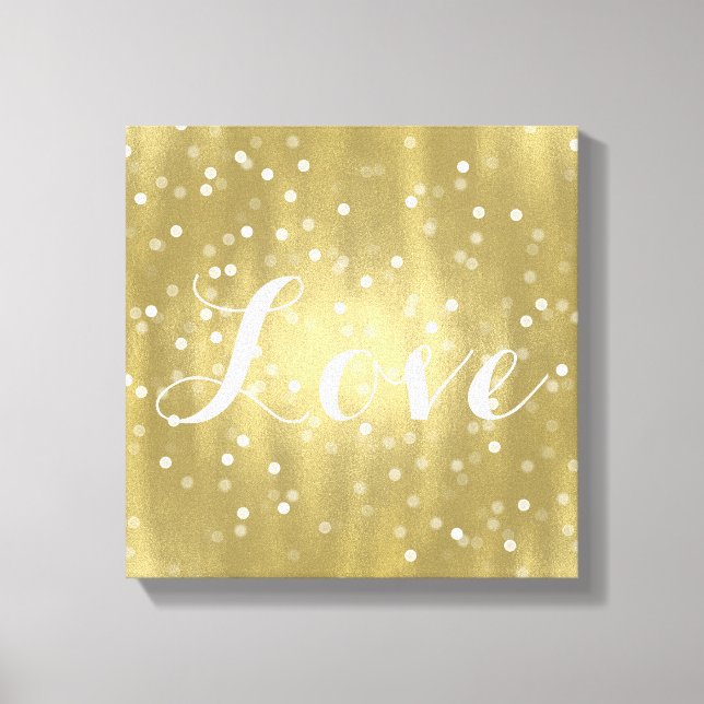 Toile Dreamy Gold et White Confetti Bokeh Love (Recto)