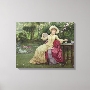 Toile Drinking Coffee and Reading in the Garden