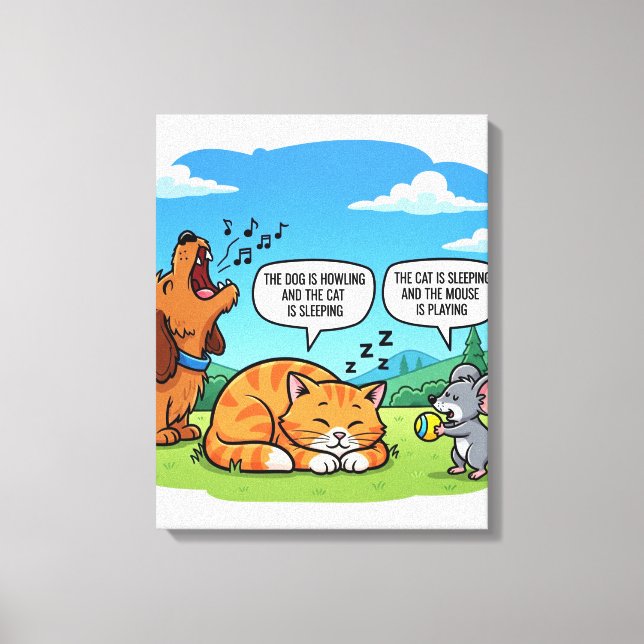 Toile Drôle Cartoon Chien, Chat et souris (Recto)