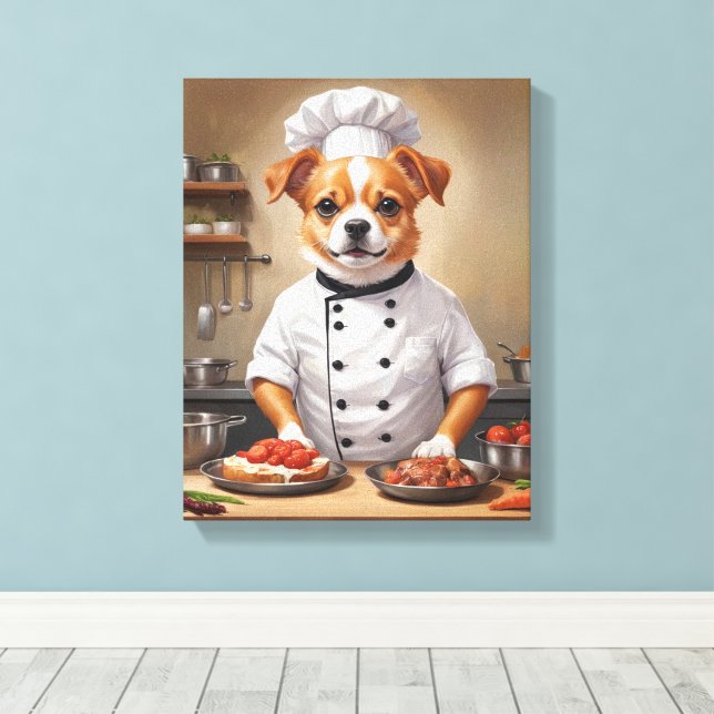Toile Drôle Chien Chef Cuisine Nourriture Cute Animal (Insitu (Plancher de Bois))