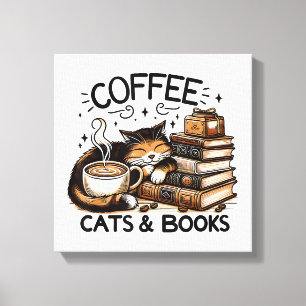 Toile Drôle Cute Coffee Cats Livres Lover Idea Cadeau Fe