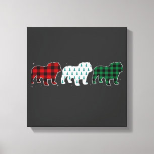 Toile Drôle de Bulldog Anglais à Carreaux Rouges Noël Am