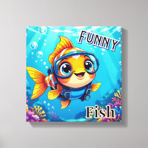 Toile Drôle de poisson   Art de nurserie mignon pour enf