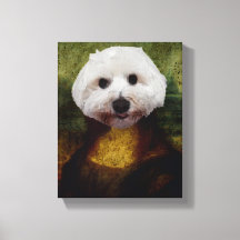Drôle Mona Lisa Maltese Chien Stretted Canvas Impr