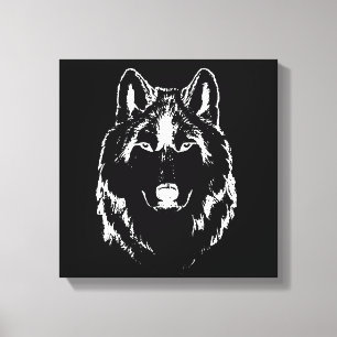 Toile Drôle noir et blanc tête de loup croquis
