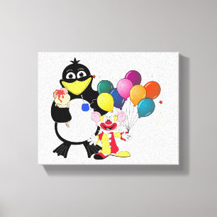Toile Drôle pingouin et dessin animé clown