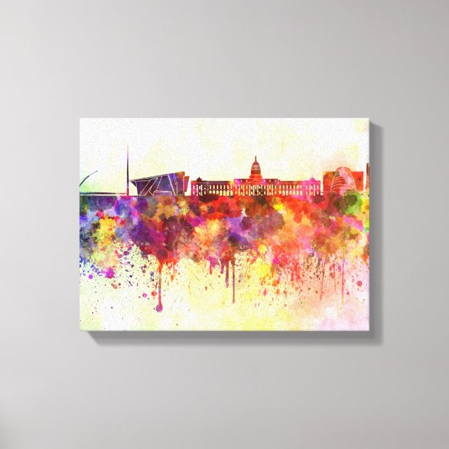 Toile Dublin skyline in background watercolor (Recto)