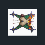 Toile Dungeon Artifact<br><div class="desc">An intricate mystical device that merges ancient alchemy with precise geometry. This X-shaped artifact features a central bone-colored disc engraved with cryptic cuneiform, crowned by a massive star ruby. The frame is heavily inlaid with concentric malachite, deep blue lapis lazuli, and warm amber fragments. Four navigational star-compasses at the tips...</div>