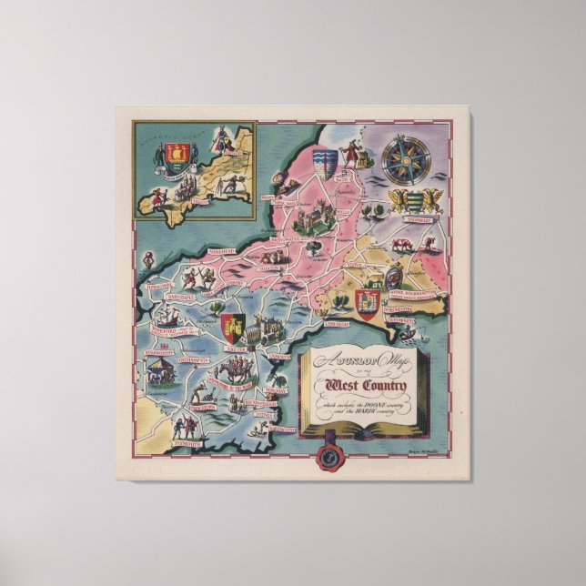 Toile Dunlop Map of the West Country, Angleterre (Recto)