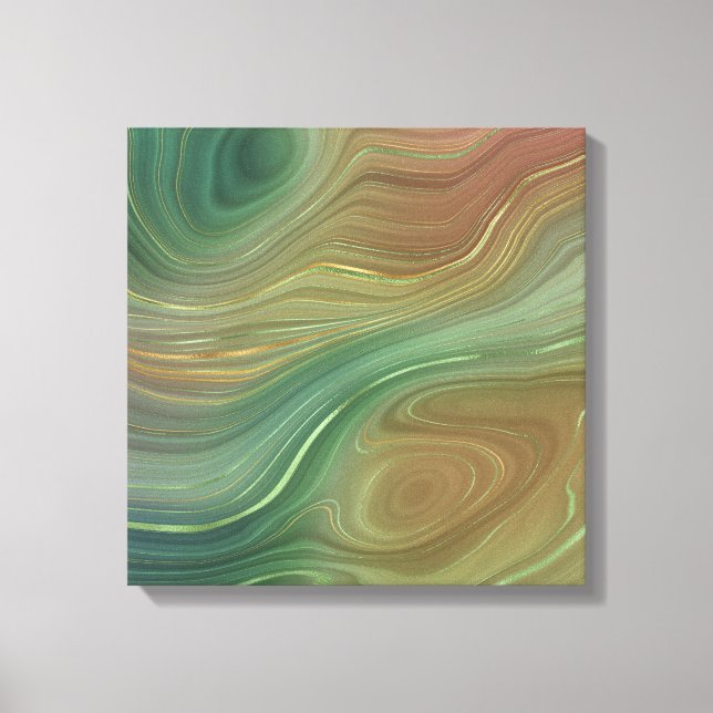 Toile Earthy Emerald Strata | Agate d'encre verte et dor (Recto)