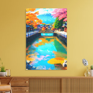 Toile Eaux Tranquilles : La réflexion du Mt. Fuji