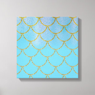 Toile Écailles de sirène iridescentes bleu et or scintil