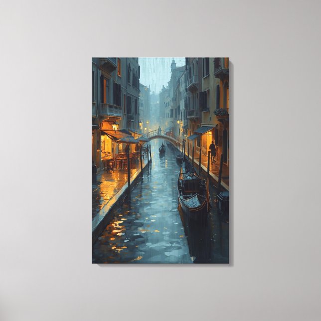 Toile Echoes in Gold – The Painted Rainy Night of Venice (Recto)