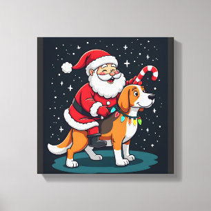 Toile Éclairage de Noël Beagle Santa à cheval sur un chi