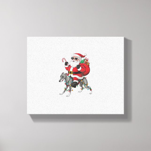 Toile Éclairage de Noël Père Noël équitation Chien gris  (Recto)